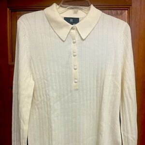 NWT Cream Banana Republic Women’s Merino Wool Sweater, ribbed, collar, size L